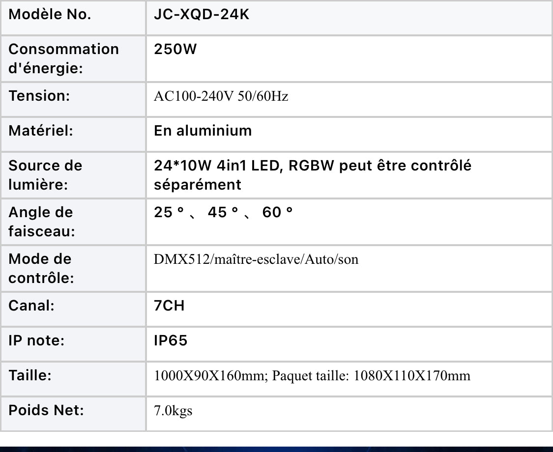 Barre led Wash IP65 24*10w